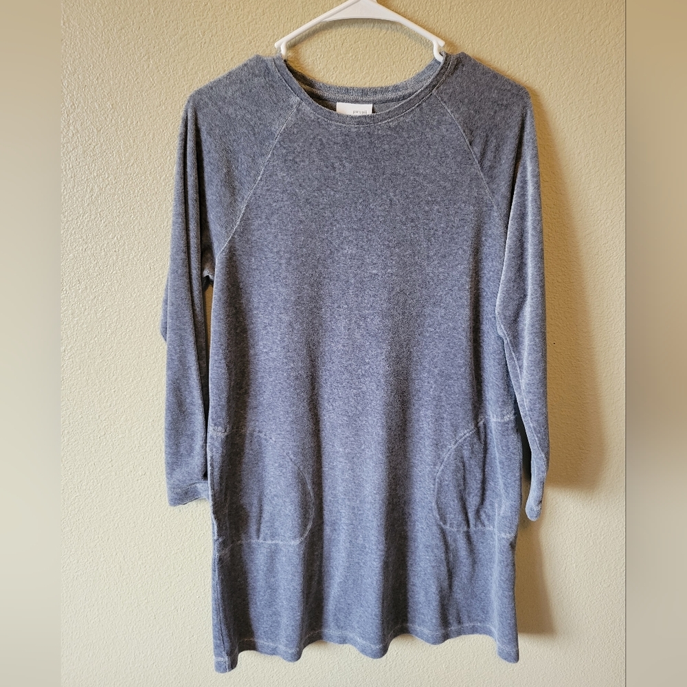 Pure Jill Women's Casual Gray Velour Pima Cotton Tunic Dress Small